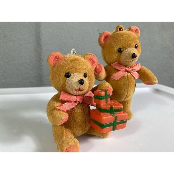 Vintage Christmas Teddy Bear Ornaments Lot Set of 2 Holiday Tree Decor - Picture 5 of 10